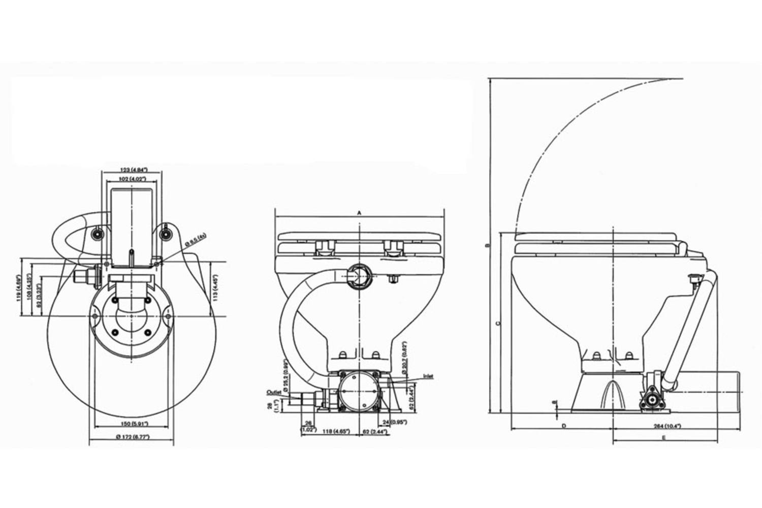 allpa AquaT standard-electric scheepstoilet, 24V/7A, compact pot met bedienpaneel