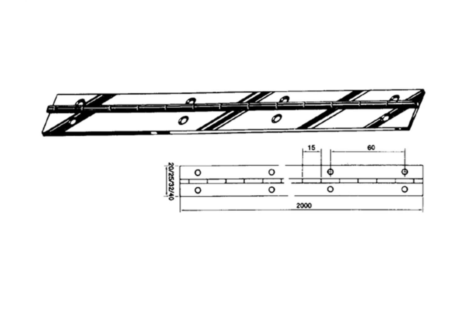 Pianoscharnier RVS 40mm - 200cm